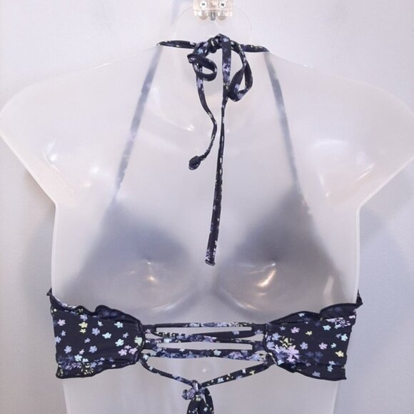 LA VIE EN ROSE Ditsy Splash 2pc Bikini Swimsuit Ruffled Underwire Halter Lace Up - Picture 12 of 16